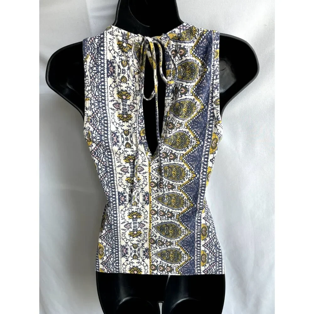 Intimately Free People Paisley Cotton Tank Top Sze XS Boho Keyhole Back Bohemian
